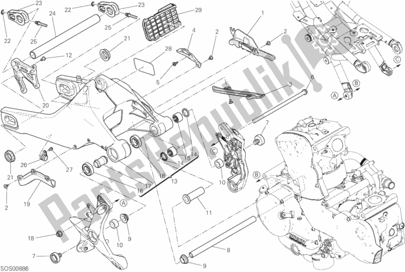 All parts for the Forcellone Posteriore of the Ducati Monster 821 USA 2018